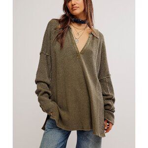 🆕 FREE PEOPLE Travis Polo / Military Olive sz M ⭕️FINAL PRICE⭕️